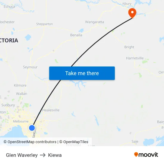 Glen Waverley to Kiewa map