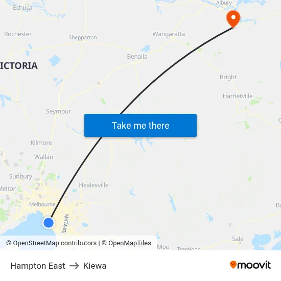 Hampton East to Kiewa map