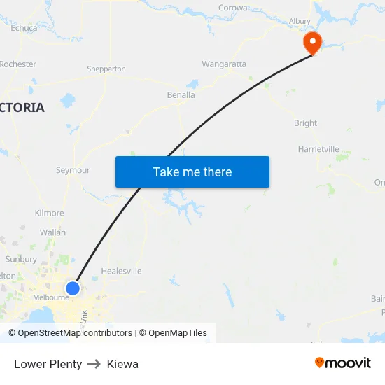 Lower Plenty to Kiewa map