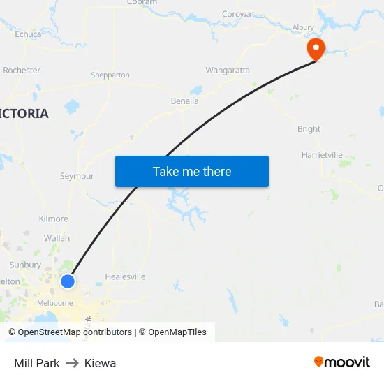 Mill Park to Kiewa map
