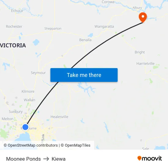 Moonee Ponds to Kiewa map