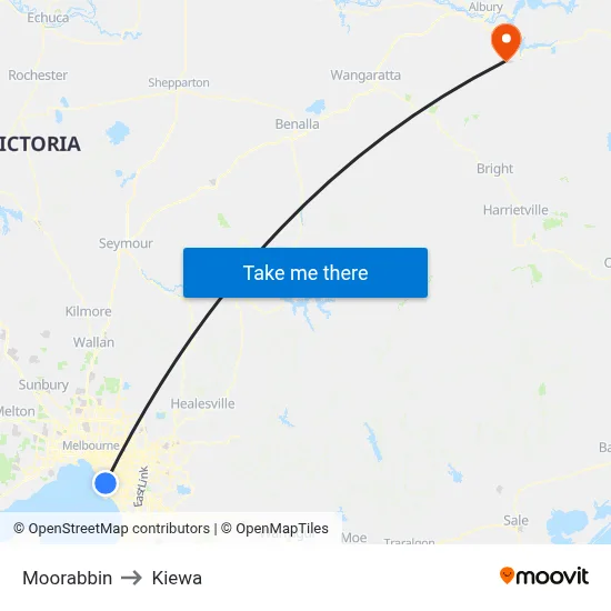 Moorabbin to Kiewa map