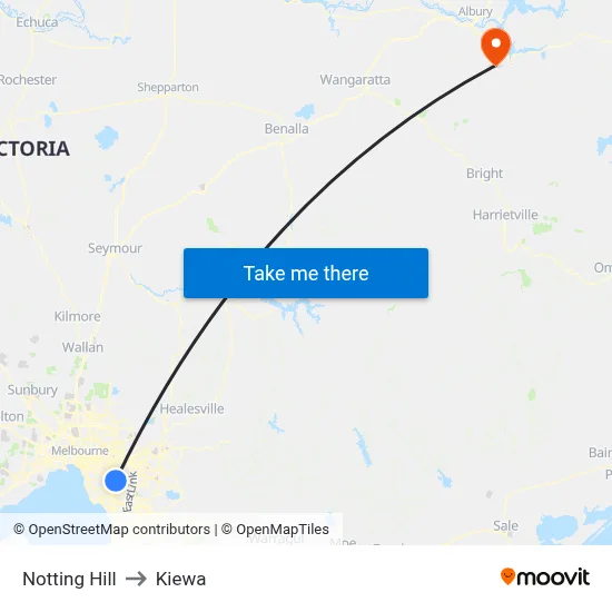 Notting Hill to Kiewa map
