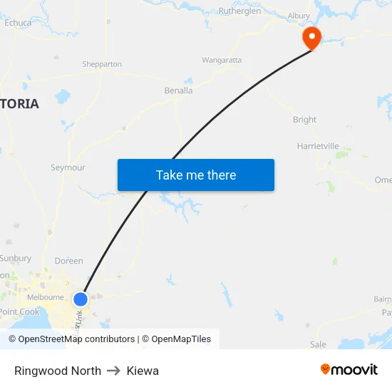 Ringwood North to Kiewa map