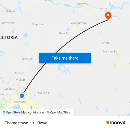 Thomastown to Kiewa map