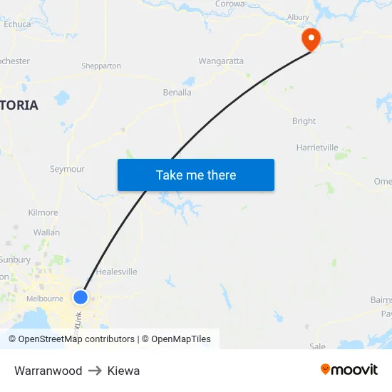 Warranwood to Kiewa map