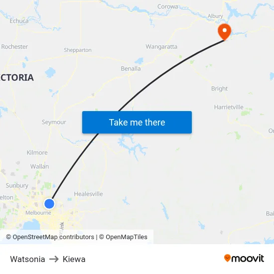 Watsonia to Kiewa map