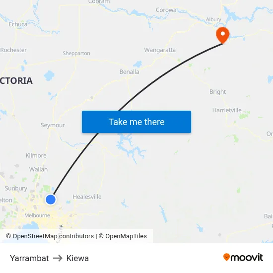 Yarrambat to Kiewa map