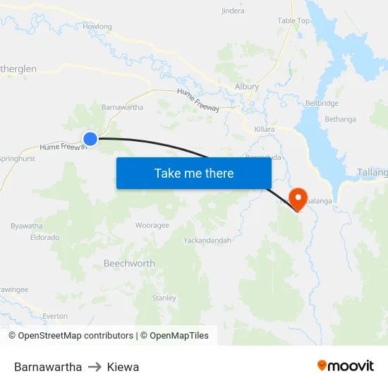 Barnawartha to Kiewa map