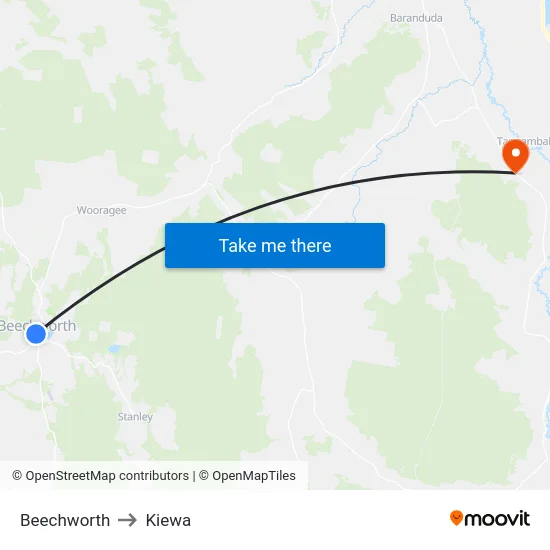 Beechworth to Kiewa map
