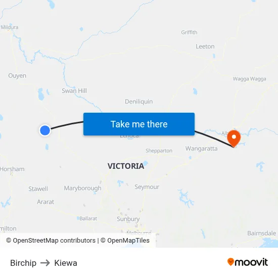 Birchip to Kiewa map