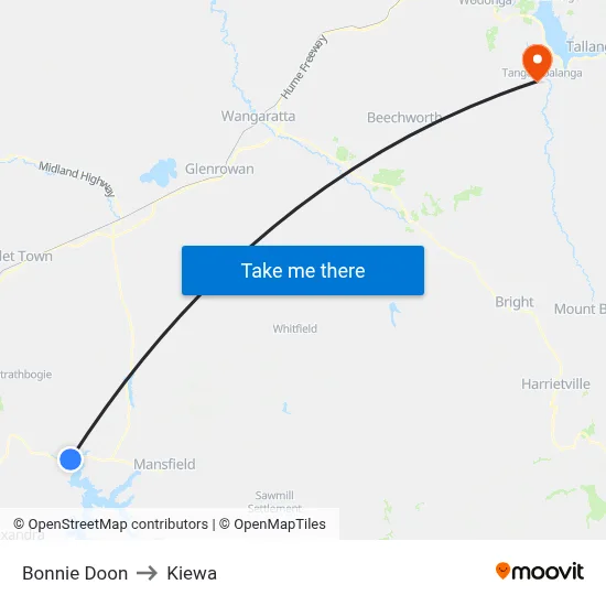 Bonnie Doon to Kiewa map