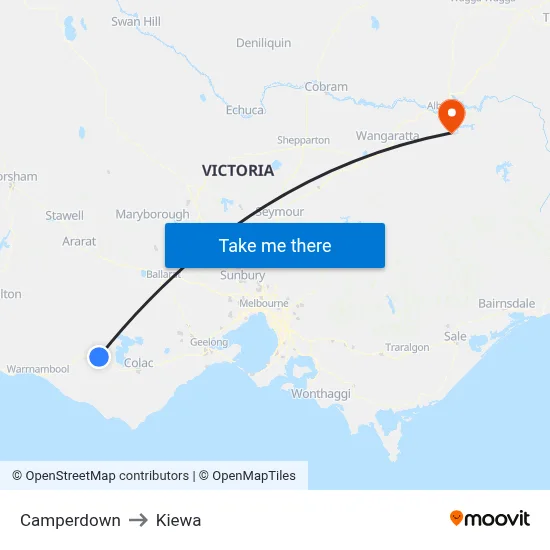Camperdown to Kiewa map