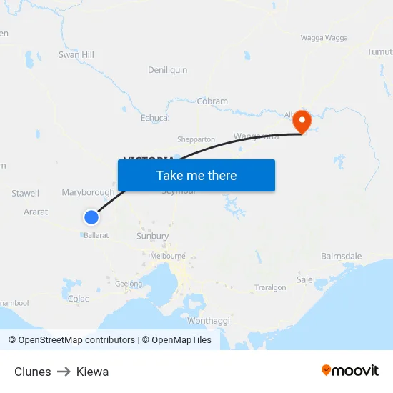 Clunes to Kiewa map