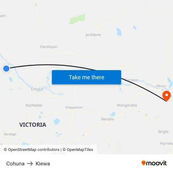 Cohuna to Kiewa map