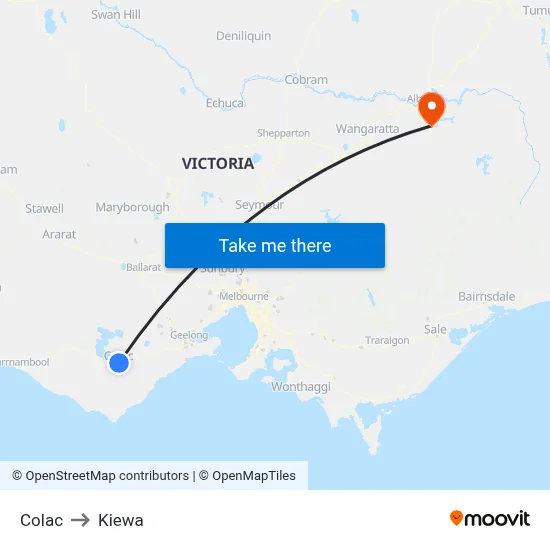 Colac to Kiewa map