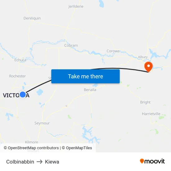 Colbinabbin to Kiewa map