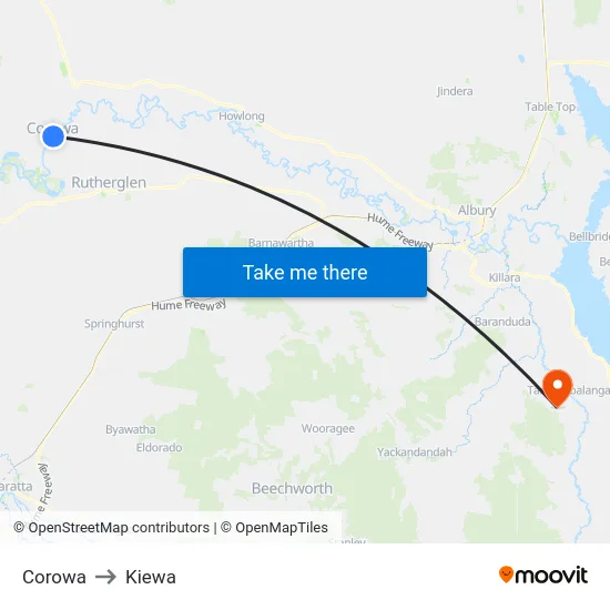 Corowa to Kiewa map