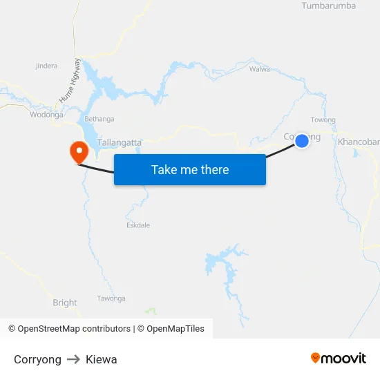 Corryong to Kiewa map
