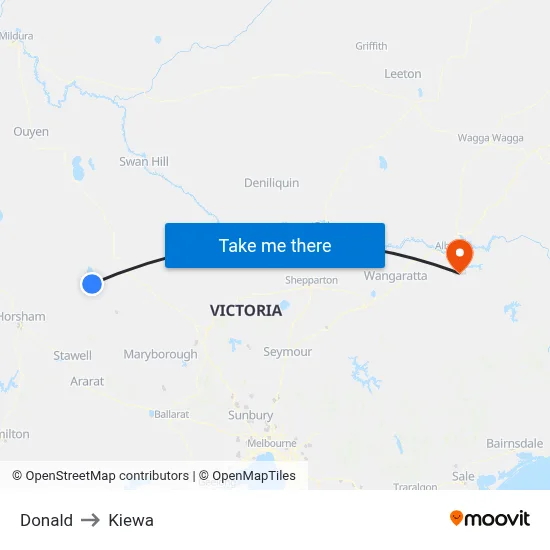 Donald to Kiewa map