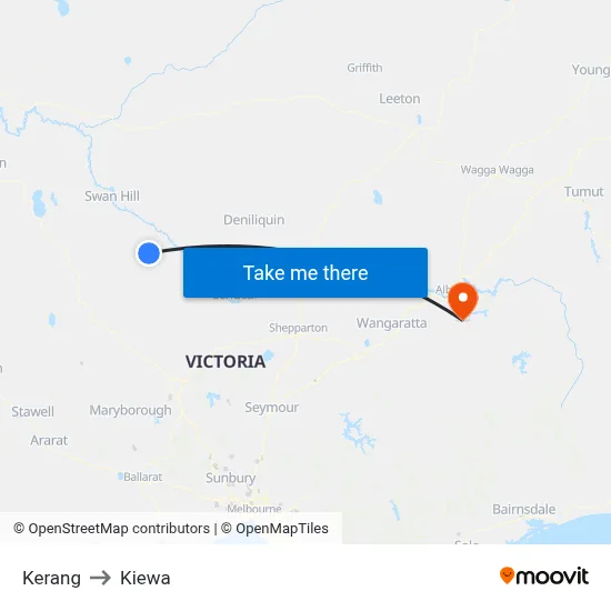 Kerang to Kiewa map