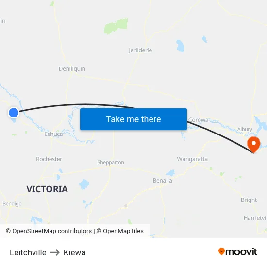 Leitchville to Kiewa map