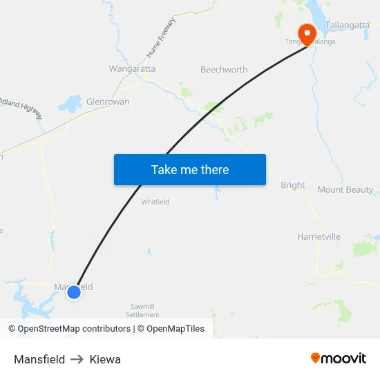 Mansfield to Kiewa map