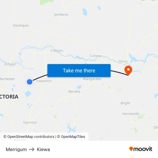 Merrigum to Kiewa map