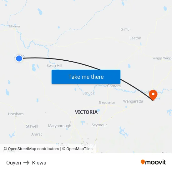 Ouyen to Kiewa map