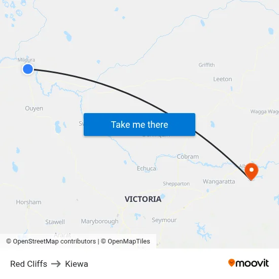 Red Cliffs to Kiewa map