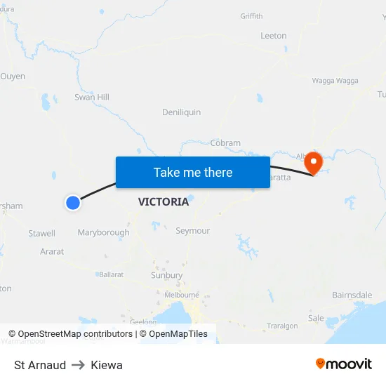 St Arnaud to Kiewa map
