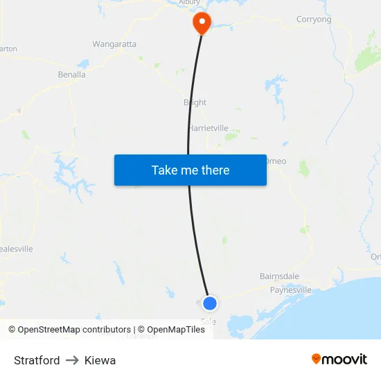 Stratford to Kiewa map
