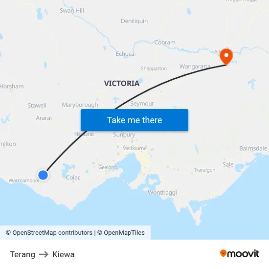 Terang to Kiewa map