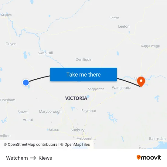 Watchem to Kiewa map