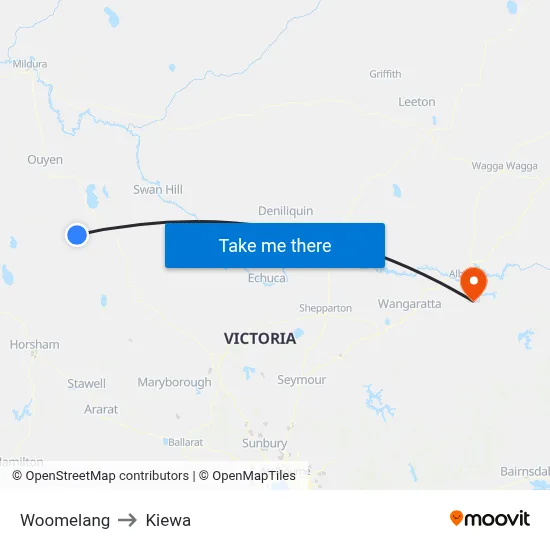 Woomelang to Kiewa map