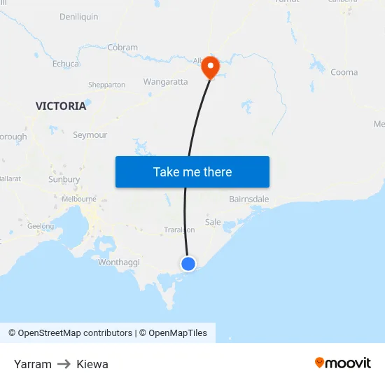 Yarram to Kiewa map