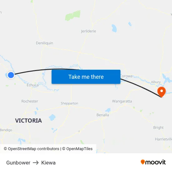 Gunbower to Kiewa map