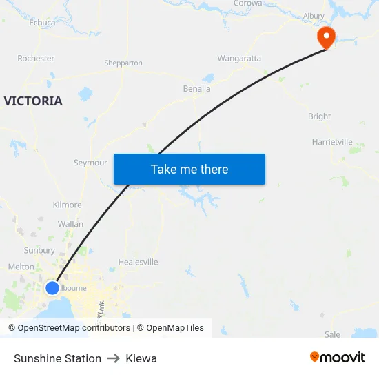Sunshine Station to Kiewa map