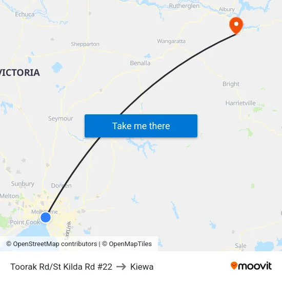 Toorak Rd/St Kilda Rd #22 to Kiewa map