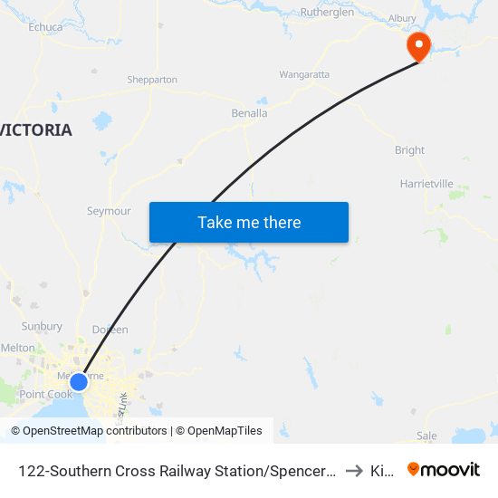 122-Southern Cross Railway Station/Spencer St (Melbourne City) to Kiewa map