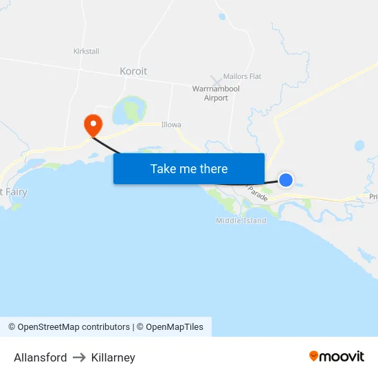 Allansford to Killarney map