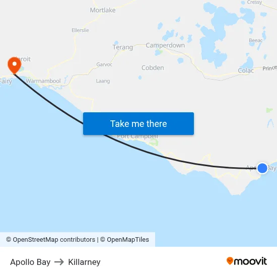 Apollo Bay to Killarney map