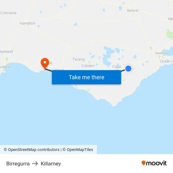 Birregurra to Killarney map