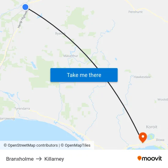Branxholme to Killarney map