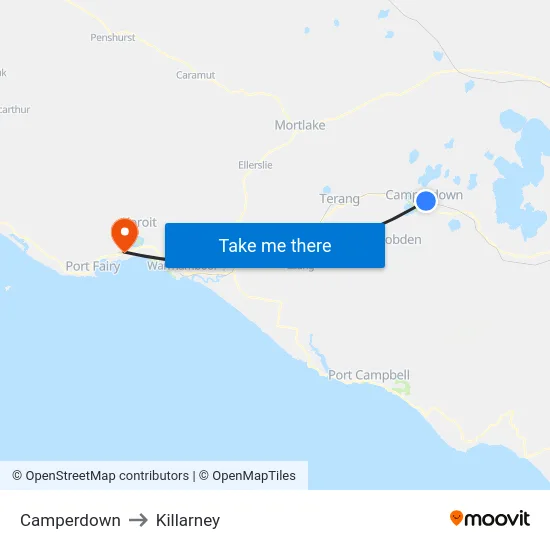 Camperdown to Killarney map