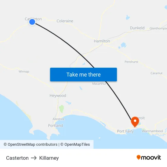 Casterton to Killarney map