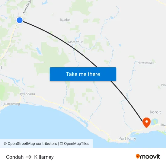 Condah to Killarney map