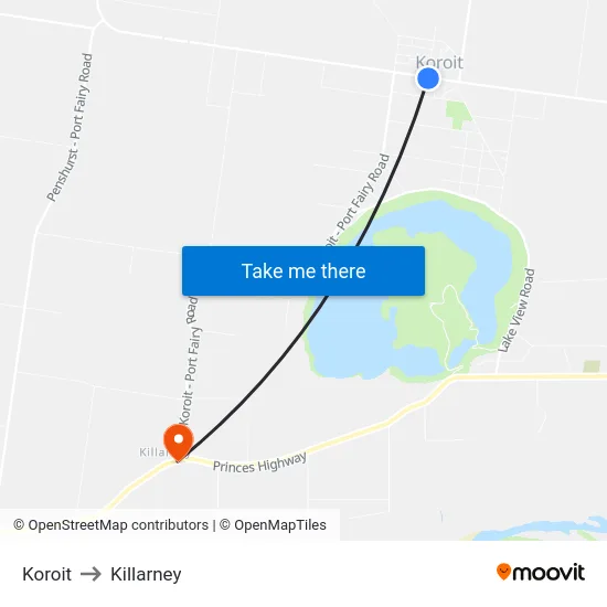 Koroit to Killarney map