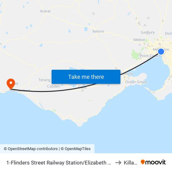 1-Flinders Street Railway Station/Elizabeth St (Melbourne City) to Killarney map
