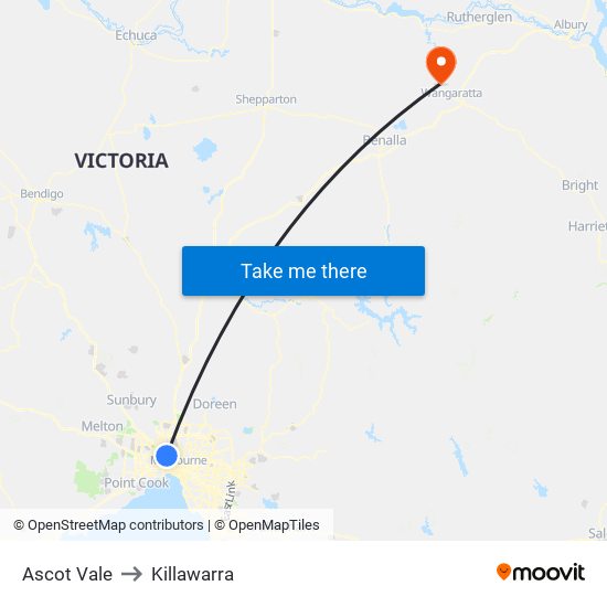 Ascot Vale to Killawarra map